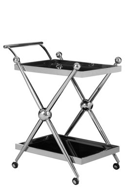 Orsina  Durable 2 Tier Silver And Cross Design TrolleyElegant Drinks TrolleySteel Kitchen Island Trolley from B&Q