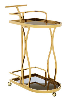 Orsina Elegant 2 Tier Gold And Wavy Design TrolleyDurable Drinks TrolleySteel Constructed Island Trolley from B&Q