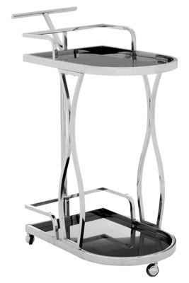 Orsina  Durable 2 Tier Silver Wavy Design TrolleyElegant Drinks TrolleySteel Constructed Island Trolley from B&Q