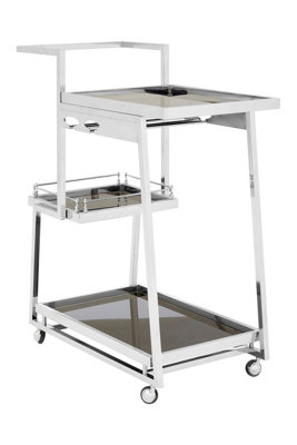 Orsina Durable 3 Tier Silver Finish TrolleyElegant Garden Drinks Trolley For PartiesSteel Kitchen Trolley from B&Q