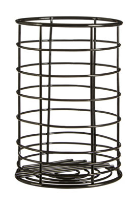 Premier Housewares Interiors By Premier Sleek Nickel Finish Utensil Holder, Functional Utensil Holder, Secured Base Cooking Utensil Holder Black