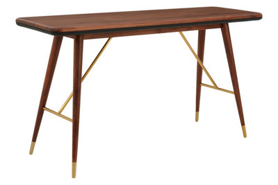 Premier Housewares Interiors By Premier Walnut Wood Console Table With Leather TrimModern Retro Entryway Table With Brass AccentsConsole Table from B&Q