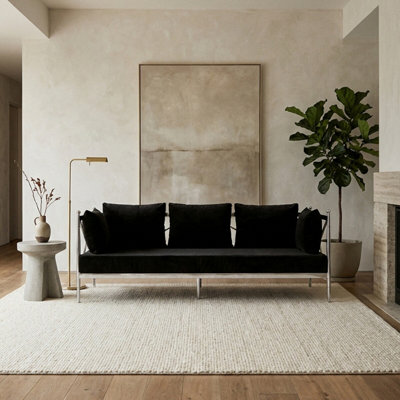 Orsina Sleek 3 Seat Sofa With Silver Lattice SidesStylish Mid Century Sofa For BedroomSturdy 3 Seater Sofa from B&Q