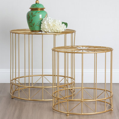 Orsina Geometric Design Set Of 2 Round Side TablesSleek Bed Side Table For BedroomGold Finish Lounge Table from B&Q