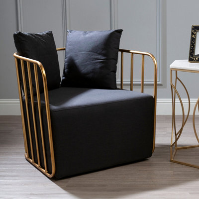 Orsina Chair With Black Fabric Seat High-Quality Fabric Reading ChairGold Finish Accent Chair from B&Q