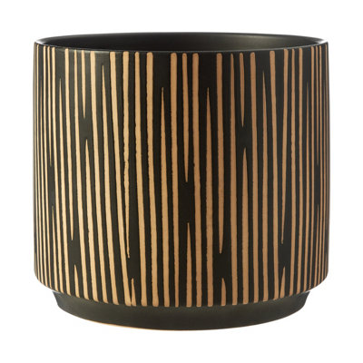 Orsina Large Black & Cream Ceramic Planter For HomeHandcrafted Modern Tall Cylindrical Planter In Black And Cream from B&Q