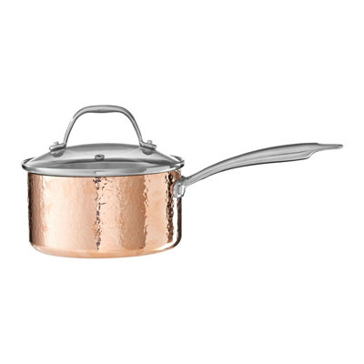 Orsina Small 16Cm Hammered Finish Saucepan With LidCopper Coated Stainless Steel CookwareSaucepan For Daily Use from B&Q