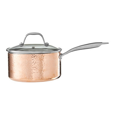 Orsina 20Cm Stainless Steel Hammered Saucepan With LidCooking Pot With Glass Lid & Steam VentLarge Lidded Pan from B&Q