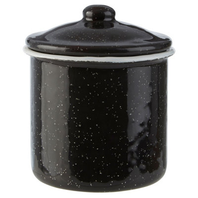 Orsina Small Black CanisterStylish Storage Jar With Bamboo Lid And Airtight SealDurable Ceramic Canister from B&Q