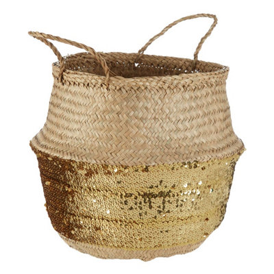 Orsina Gold Sequin Large Seagrass Basket from B&Q