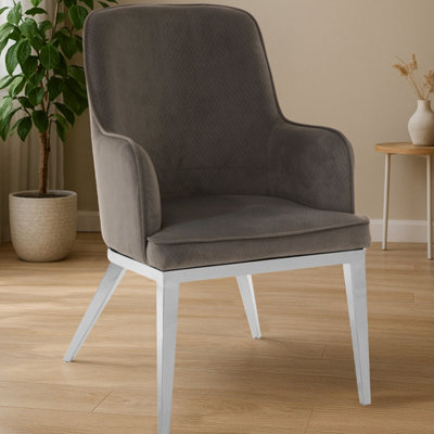 Orsina  Versatile Grey Velvet Dining Chair With Silver Finish LegsDurable Dining ChairSleek Dining Chair from B&Q