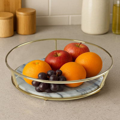 Orsina White Marble And Brass Finish Fruit Basket from B&Q