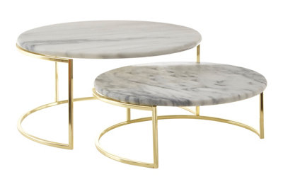 Orsina Set Of 2 White Marble Cake StandsRound Cake PlateBrass Finish Display UnitWhite Veined Marble Plate from B&Q