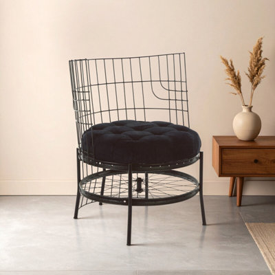 Orsina Distinctive Cage Style Black Finish ChairFabric Upholstered Arm Chair For BedroomStylish Armchair from B&Q