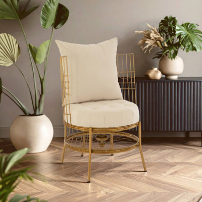 Orsina  Luxurious Gold Finish Chair With CushionFabric Upholstered Arm Chair For BedroomStylish Armchair from B&Q