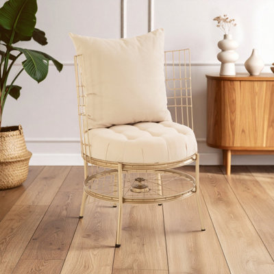 Orsina Distinctive Design Champagne Gold Finish ChairFabric Upholstered Arm Chair For BedroomStylish Armchair from B&Q