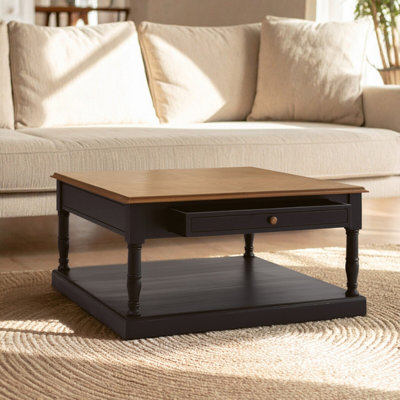 Orsina Black And Natural Wood Coffee Table1 Drawer Square Coffee Table For Living RoomWooden Accent Table from B&Q