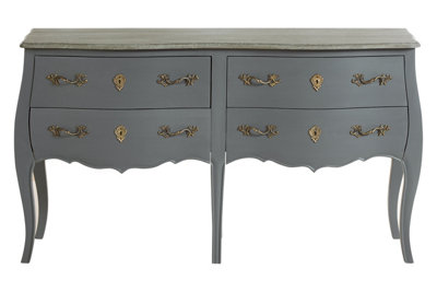 Orsina French Style Grey 4 Drawer Double ChestBaroque Handle Wooden Storage CabinetWood Bedroom Drawer Unit from B&Q
