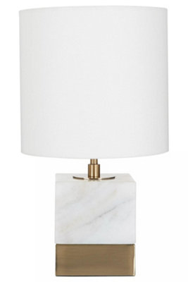 Orsina White Marble Accent Lamp With Cream ShadeModern Table Lamp With Brass Finish BaseMarble Block Lamp from B&Q