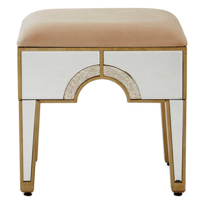 Orsina Art Deco Stool With Mirrored Panels,champagne Upholstered Bar Stool,luxe Counter Seat Stool,decorative Seat from B&Q