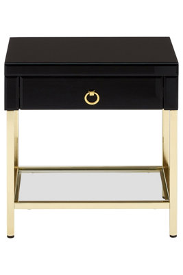 Orsina Gold Finish Side TableLuxe Designed Bedside Table,stylish Glossy Black Mirrored Sidetable For Livingrooms from B&Q