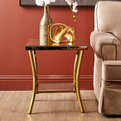 Orsina Sturdy Silver Finished Bedside TableLuxe Mirror Glass Topped Corner Table For LoungeElegant Side Table from B&Q