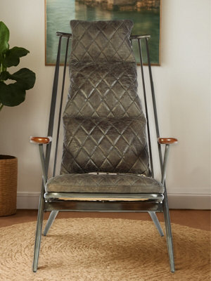 Orsina Modern Genuine Grey Leather Chair,decorative Armchair,occasional Chair,quilted Upholstered Accent Seat from B&Q