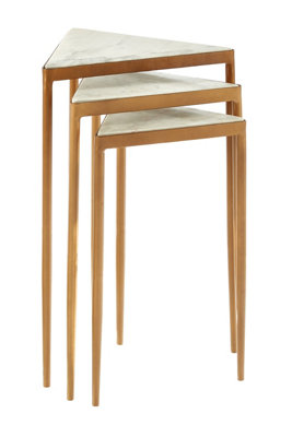 Orsina Nest Of 3 White Marble Tripod TablesTriangular Tops With Gold Iron LegsNesting Side Tables from B&Q