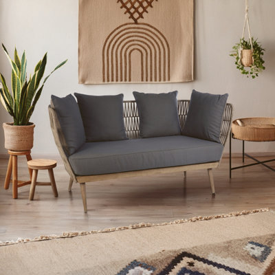 B&Q -  2 Seat Rope Sofa Sustainable Rope Garden SofaEasy To Clean Grey Outdoor SofaBack & Armrest Rope Sofa