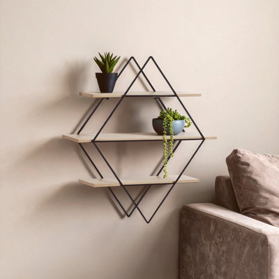 Orsina Stylish Design 3 Tier Rhombus ShelvesFunctional Box Shelves For WallDurable Wall Storage For Livingroom from B&Q