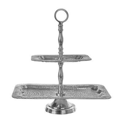Rackhams Silver/Light Bailey 2 Tier Hammered Aluminium Cake Stand - Image 4