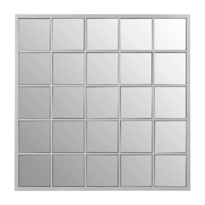 Orsina Medium Silver Grid Wall MirrorSleek Stainless Steel Frame MirrorModern Square Wall Mirror For Living Room from B&Q