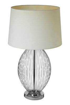 Orsina Chrome Wireframe Table Lamp With Linen ShadeContemporary Curved Accent Lamp For Living Room from B&Q