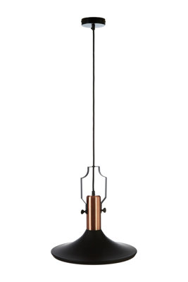 Orsina Large Black And Copper Pendant LightIndustrial Hammered Metal Ceiling LightBrushed Copper Inner Shade from B&Q