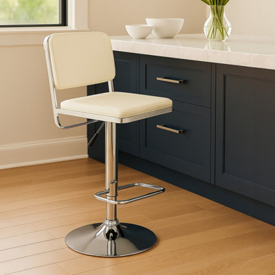 Orsina White Seat And Chrome Base Bar StoolAdjustable Height Kitchen Bar StoolFootrest Swivel Barstool from B&Q