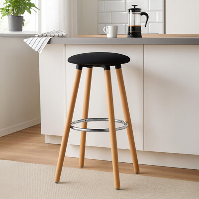 Orsina Black Round Bar StoolEasy To Clean Kitchen Bar StoolFootrest BarseatSpace-Saver Breakfast Stool from B&Q