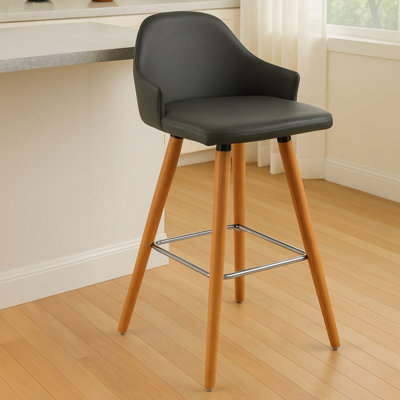 Orsina Grey Faux Leather Bar StoolComfortable Seating Leather BarseatLeather Kitchen Bar Stool from B&Q