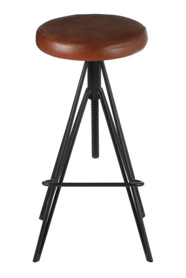 Orsina Stylish Round Leather StoolComfortable Leather Upholstered Bar StoolSturdy Metal Kitchen Stool from B&Q