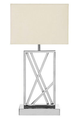Orsina Square Stainless Steel Table LampBoutique Accent Lamp With Intersecting Steel FrameCream Fabric Shade from B&Q