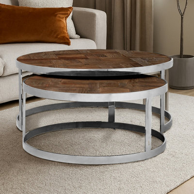 Orsina Silver Finish Nest Of 2 Round Tables,wooden Side Tables,metallic Bedside Table,decorative Table For Hallway from B&Q