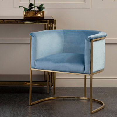 Orsina Blue Velvet Dining Chair With ArmsMatte Gold Base Armchair For DinnerDining RoomHome And Office from B&Q