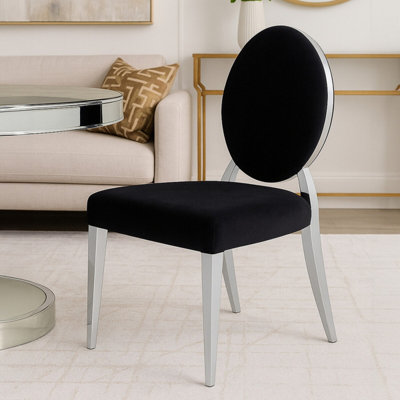 Premier Housewares Black/Silver Modern Velvet & Chair, Luxurious Finish Dining Chair, Velvet Upholstered Accent Chair