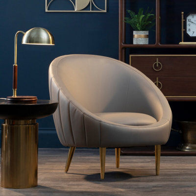Orsina Muted Brown Faux Leather Armchair,sturdy Curved Silhouette Ocassional Chair,gold Finished Lounge Chair from B&Q