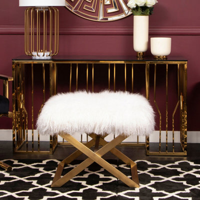 Orsina White Sheepskin Stool ,silver Finished Kitchen Seat With Crossed LegsPatio Stool,metal Framed Lounge Stool from B&Q
