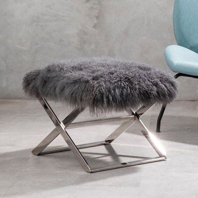 Orsina Grey Sheepskin Stool,captivating Breakfast Stool,sheepskin Upholstered Accent Piece,ideal For Outdoor Patio from B&Q