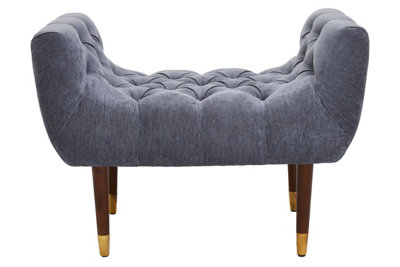 Orsina Classic Grey Chenille Stool,decorative Wooden Seat,metallic Gold Finished Lounge Seat With Pointed Feet from B&Q