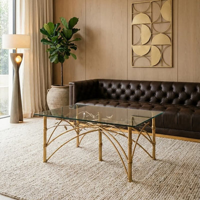 Orsina Table With Bamboo Design LegsGlass Topped Rectangular Accent TableDecorative Metallic Table For Patio from B&Q