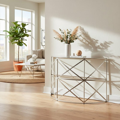 Orsina Rubia Silver Leaf Demilune Console Table from B&Q