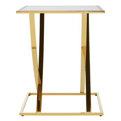 Orsina Stylish Gold Finish Side TableGlass Mirrored Top Rectangular Bedside TableElegant Small Round Table from B&Q
