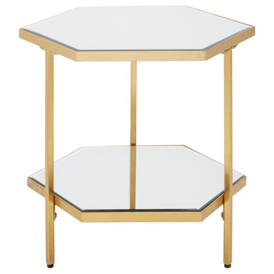Orsina Gold Finish 2 Tier Side TableSpacious Hexagonal Table With Mirrored Glass TiersFunctional Nesting Table from B&Q